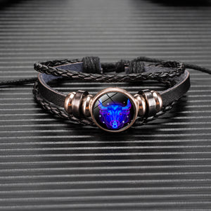 Zodiac Glow Y2K Bracelet with a Taurus cabochon shown above round previews of all twelve zodiac designs