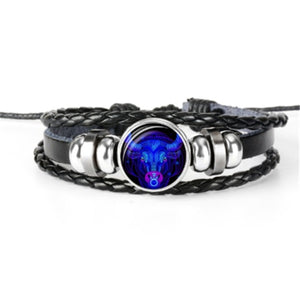Zodiac Glow Y2K Bracelet with the Taurus bull cabochon, front view on white with braided bands
