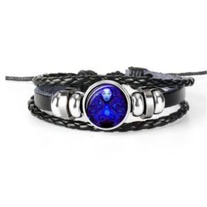 Zodiac Glow Y2K Bracelet with the Virgo maiden cabochon, front view on white with braided bands