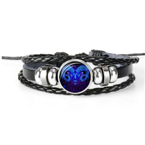 Zodiac Glow Y2K Bracelet with the Aries ram cabochon, front view on white with braided bands