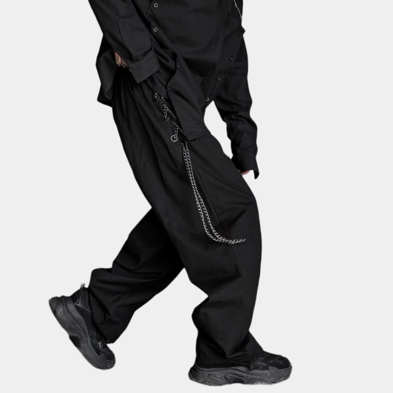 Women's Loose Fit Cargo Pants With Chain Buckle | RebelsMarket