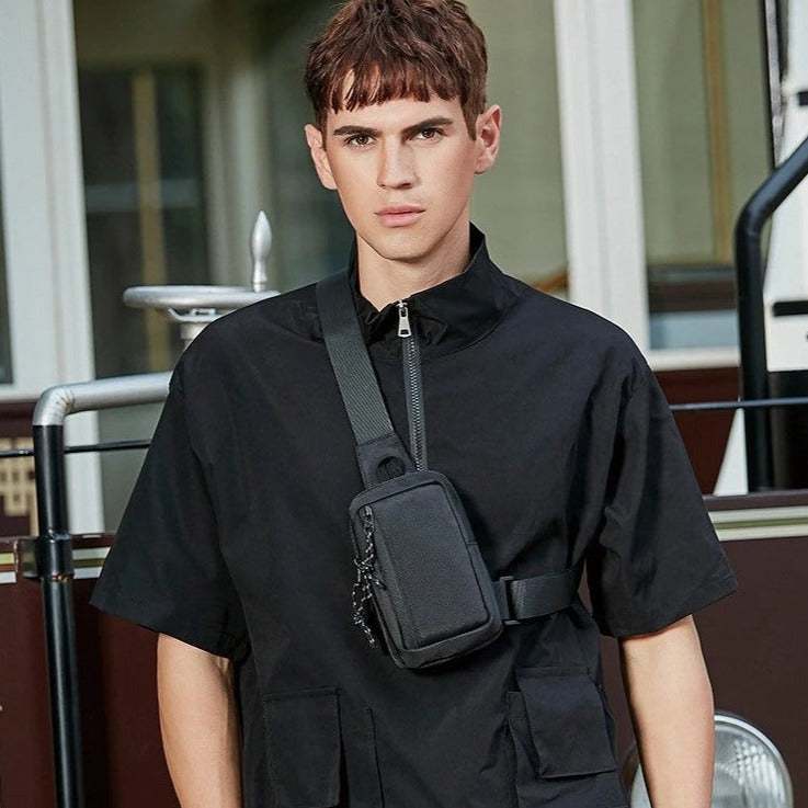 Black Cargo Sling Mens Bag Multi-pocket Techwear Crossbody 