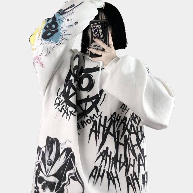 Oni Hoodie, Japanese Sweater, Anime Streetwear, Alternative Clothing,  Street Outfit, Alternative Clothing, Unisex - Bloody Demon, White Goth