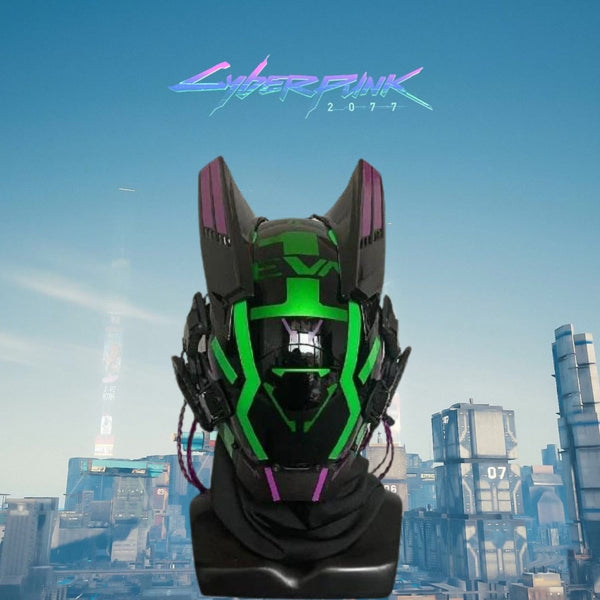 Green Cyberpunk Futuristic Helmet | CYBER TECHWEAR® 
