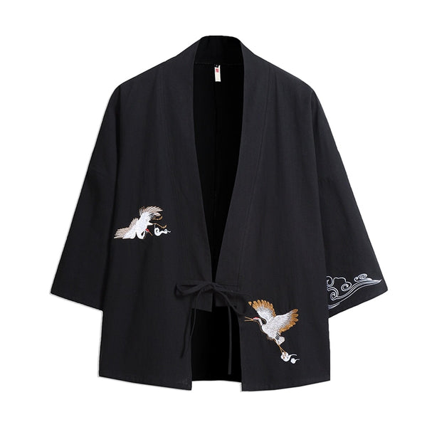 Winter kimono black cranes