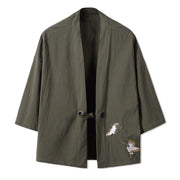 Winter kimono green cranes