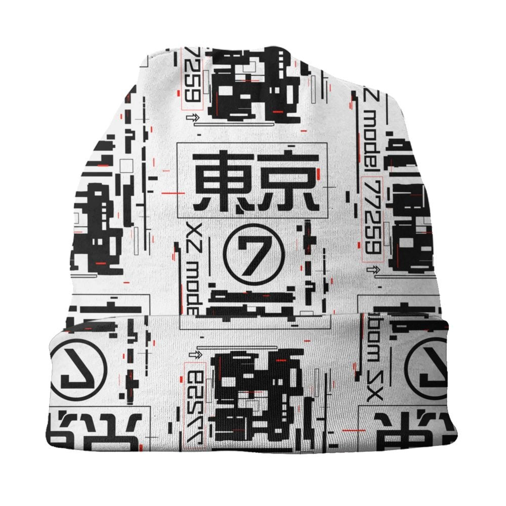 White and Red Techwear Beanie | CYBER TECHWEAR®