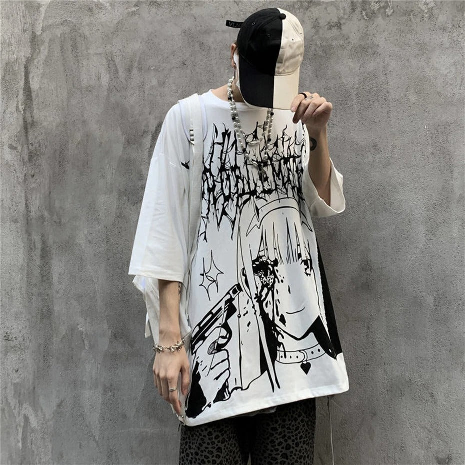 Harajuku Street Graffiti Star Tattoo T Shirt For Men Hip Hop Cool