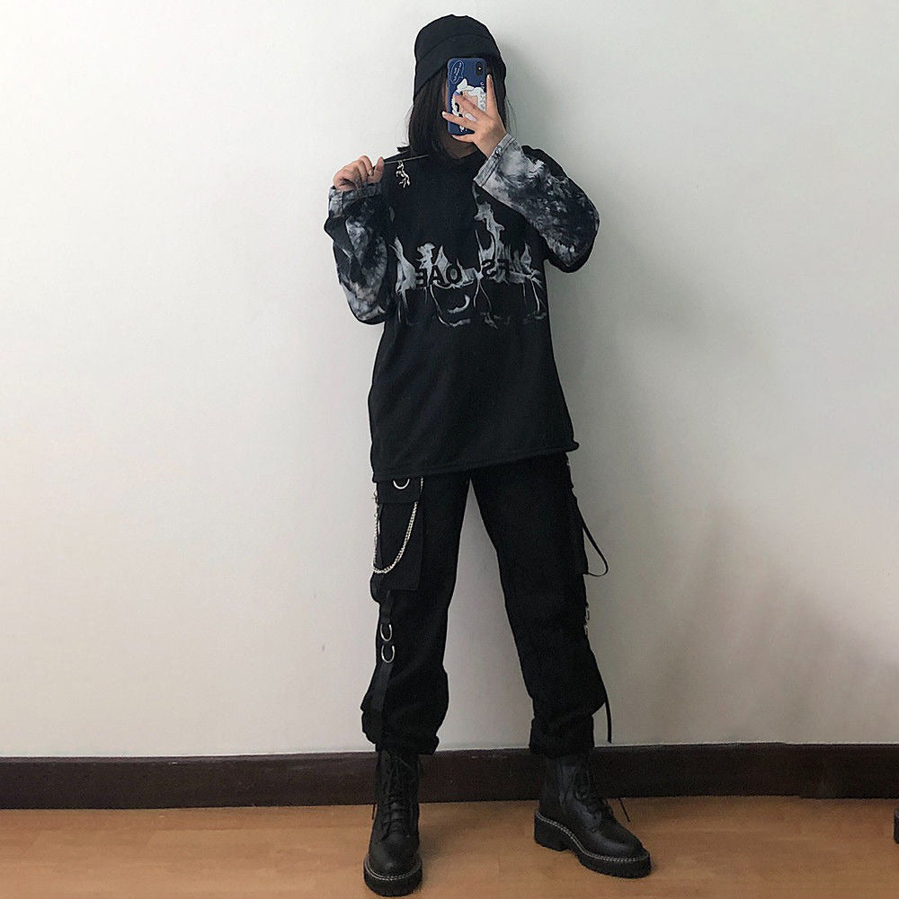 Premium Photo  Girl in black cargo pants and black hoodie