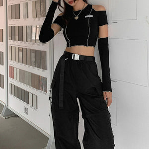 Black Techwear Crop Top
