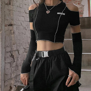 Black Techwear Crop Top