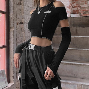 Black Techwear Crop Top