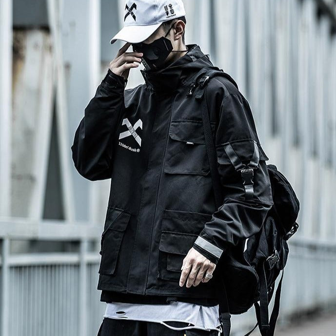XYXIONGMAO Casual Techwear Rits Tactische Gothic Kleding Jas Windjack Streetwear Jassen Hooded Voor Mannen, Zwart, XXL XYXIONGMAO Casual Techwear Rits Tactische Gothic Kleding Jas Windjack Streetwear Jassen Hooded Voor Mannen, Zwart, XXL
