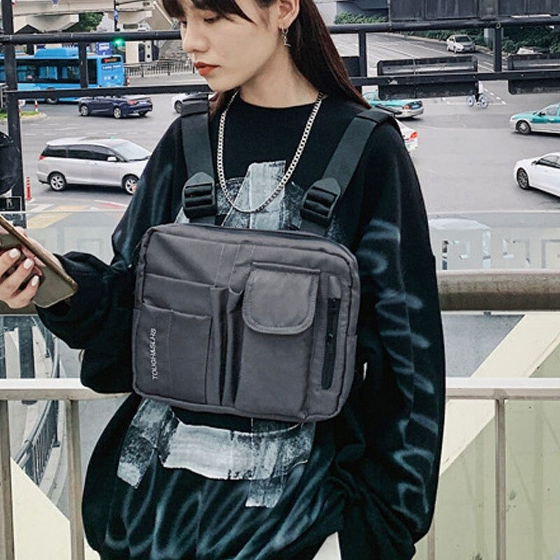 Safety Reflective Design Unisex Chest Bag Hip-hop Streetwear Tactical Vest  Backpack Multi-pocket Travel Waterproof Chest Rig Bag